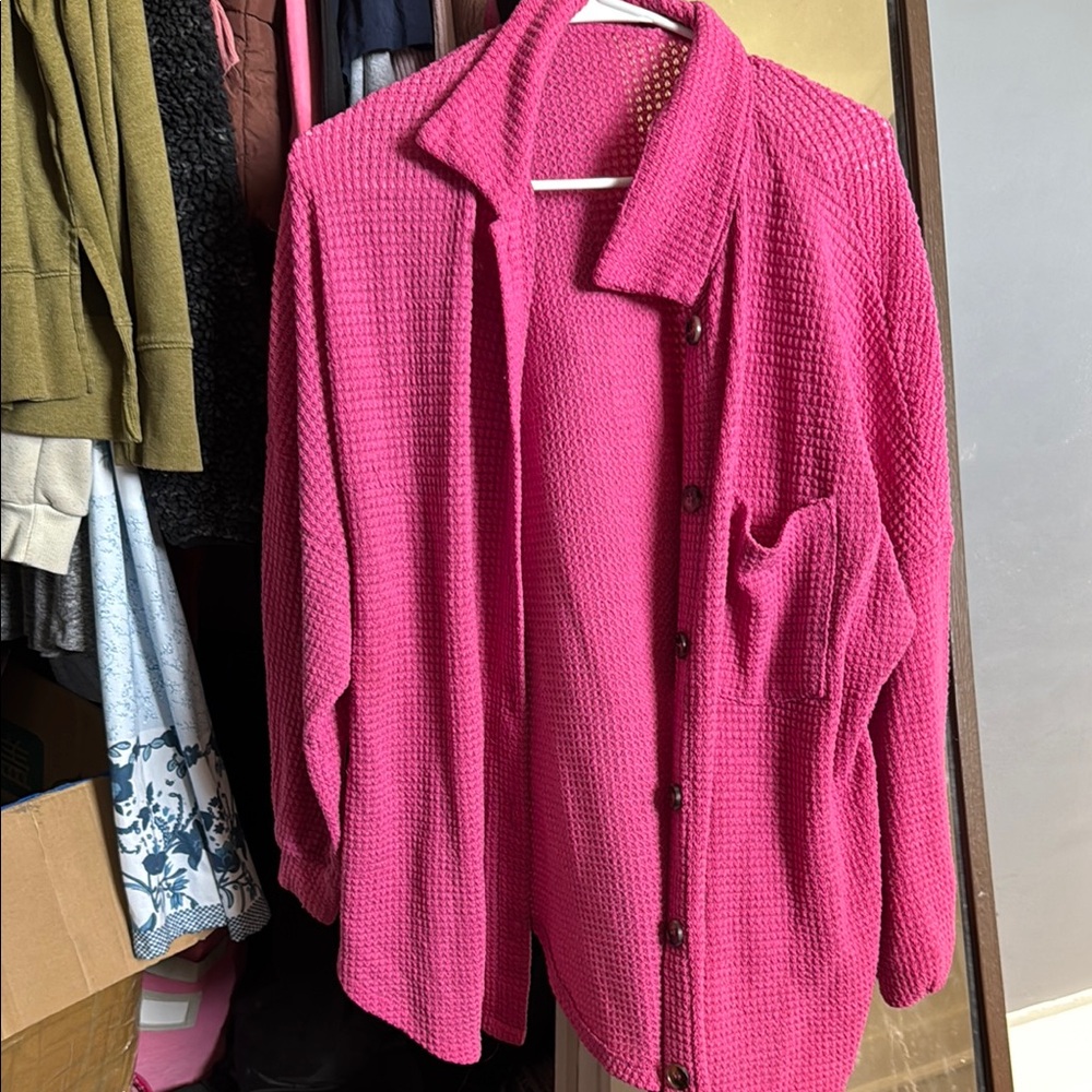 Vibrant Pink Button-Up Cardigan
